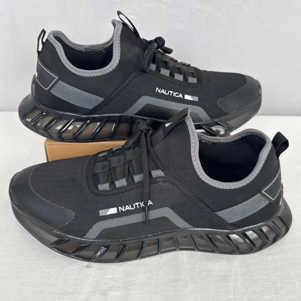 Nautica Liard Mens Black Grey Athletic Running Sneakers Ortholite Size 13